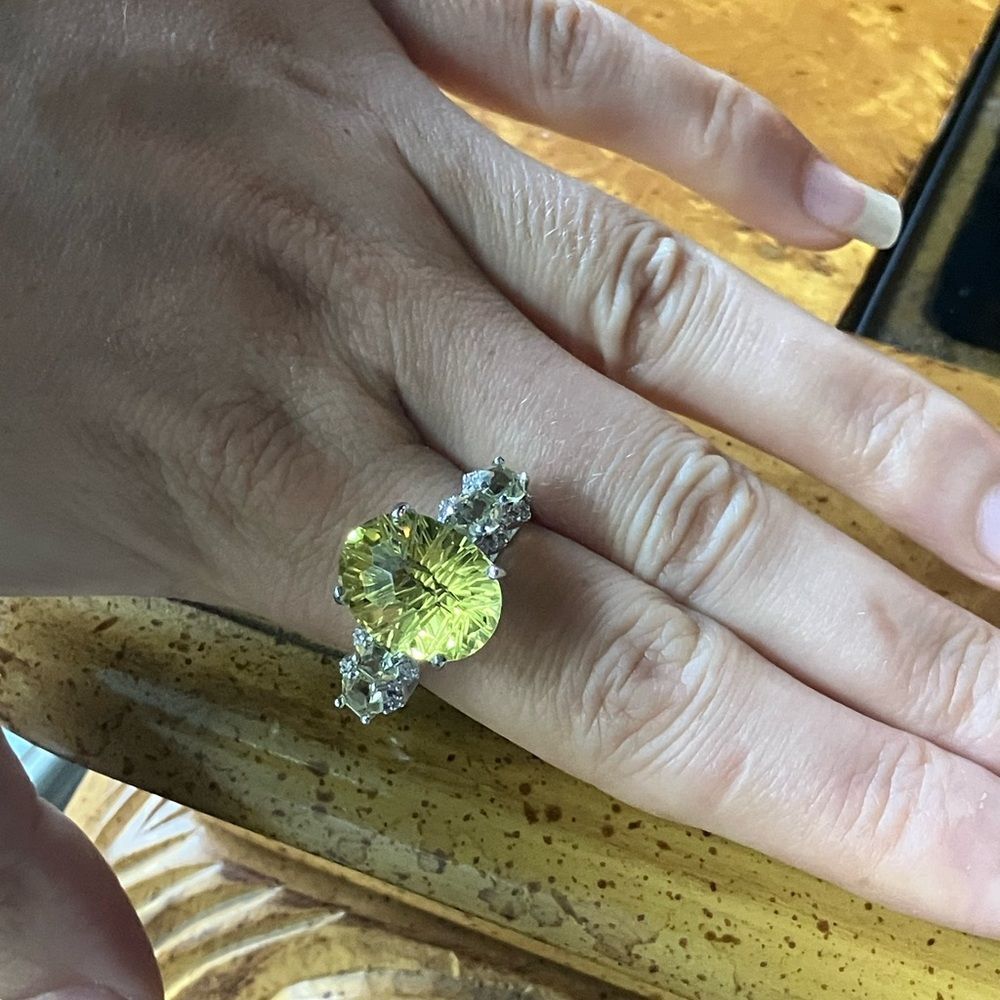 Genuine Golden Quartz Sterling Silver Cocktail Ring Size 10 - Picture 4 of 9